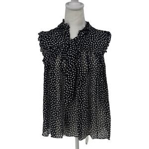 🖤 KATE SPADE Polka Dot Silk Blouse S EUC Black White Ruffle Sleeveless Top
